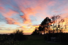 Lyset på Odden er magisk - her fra en dramatisk solnedgang med Sejerøbugten bag træer en november aften.